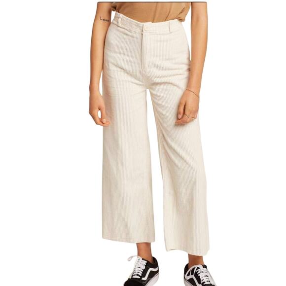 Amuse Society Winter White Wide Corduroy Back Pocket Ankle Flare Pants 27 - Picture 1 of 14